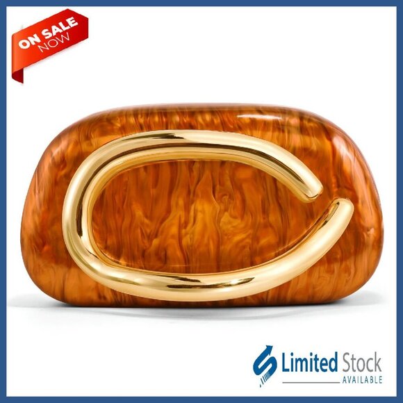 Handbags - PU Leather Evening Clutch with Chain Handle, Magnetic Closure, 7.5x3x4.3 Inches